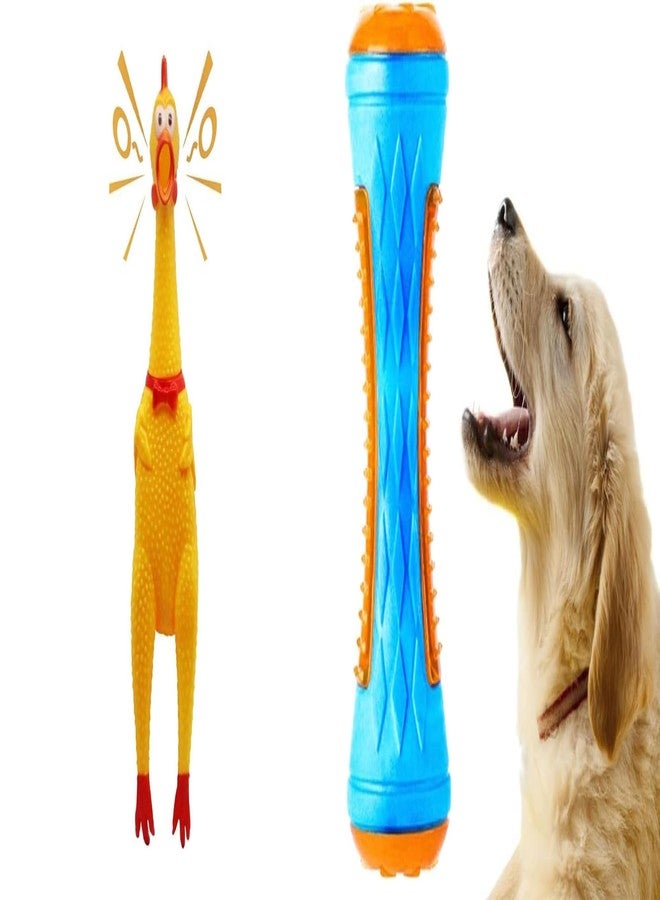 PET FUN مجموعة ألعاب بيت فن المكونة من قطعتين | لعبة دجاجة مطاطية تصدر صوتاً ولعبة عصا عائمة مضيئة للكلاب والجراء | ألعاب متينة تصدر صوتاً للتدريب والجلب - Image 1